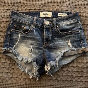 Daytrip Women's Frayed Jean Shorts - Dark Blue
